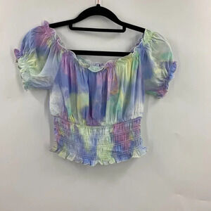 Abound Women's Tie dye Off The Shoulder Crop‎ Top Green Multi Tie Dye SZ XS NWT